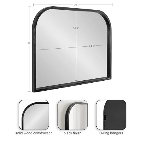 Kate and Laurel Occonor Modern Wooden Arched Mirror, 36 x 28, Black, Transitional Arch Wall Mirror with Geometric Shape for Use as Bathroom Mirror for Vanity or Fireplace Mantel Mirror
