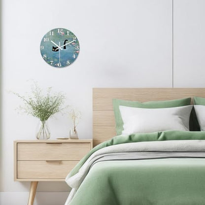 XNM Glass Clock 14 Inch Black Cat Wall Clocks Battery Operated - color: Blue2, size: 14 Inch
