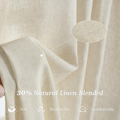 StangH Sheer Linen Curtains 84 inch Length 2 Panels Set, Natural Flax Linen Semi Sheer Curtains Soft Breathable Light Filtering Farmhouse Drapes for Living Room Sliding Door, W55 x L84