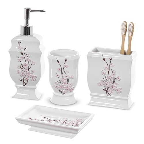 Vanda Cherry Blossom 4 Piece Resin Bathroom Accessories Set - style: 4 Piece Set