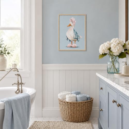 Framed Funny Duck Bathroom Wall Art, Cute Goose in Bathrobe Canvas Print - color: KJSM-06 Framed, size: 20"L x 16"W