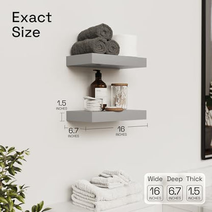 Solid Wood Floating Shelves for Wall 16 Inch Grey, Wooden Bathroom Shelf - color: Grey, size: 16 Inch
