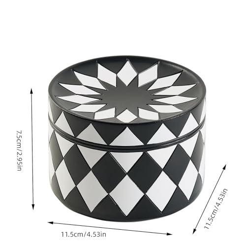 Decorative Storage Box with Lid, Black and white checkerboard Jewelry Box, Modern Round Decorative Box for Dresser, Coffee Table, Entryway Ideal for Jewelry, Trinkets And Small Accessories