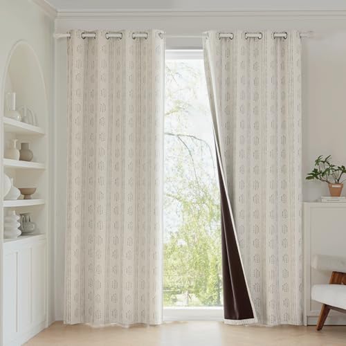100% Blackout Grey Boho Curtains, 90 Inches, 2 Panels for Bedroom - color: Grey, size: 52"W x 90"L (Pack of 2)