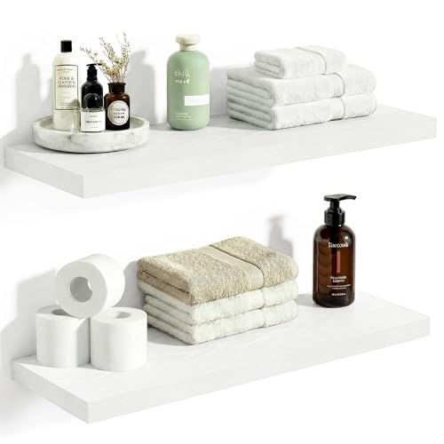 Vivelove 10" Deep Floating Shelves, 24”Wide Set of 2, White - color: White, size: 23.6”wx10.2”dx1.5”h