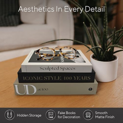 Designer Decorative Books Set of 3, Contemporary Faux Books with Storage