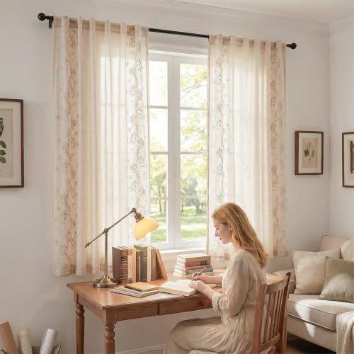 jinchan Floral Linen Curtains, Back Tab 50x63 Inch, 2 Panels Beige - color: Vine | Beige, size: 50"W x 63"L (Pack of 2)