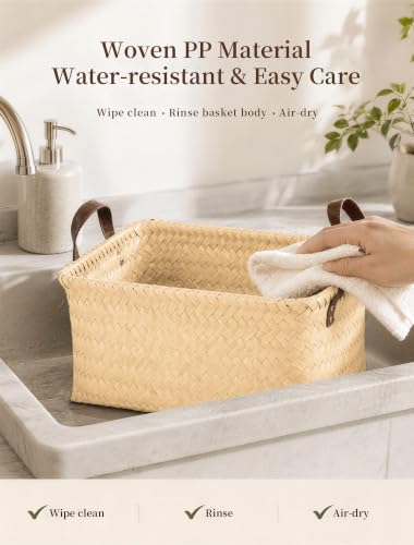 Wicker Storage Baskets, 4 Pack Woven Baskets for Shelves, Yellow - color: Rectangle Yellow