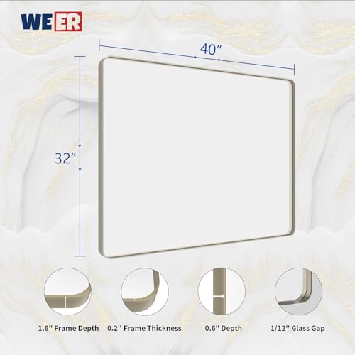 WEER Bathroom Vanity Mirror Brushed Nickel 40X32 Inch - color: Brushed Nickel, size: 40"L x 32"W
