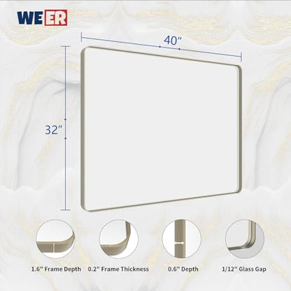 WEER Bathroom Vanity Mirror Brushed Nickel 40X32 Inch - color: Brushed Nickel, size: 40"L x 32"W