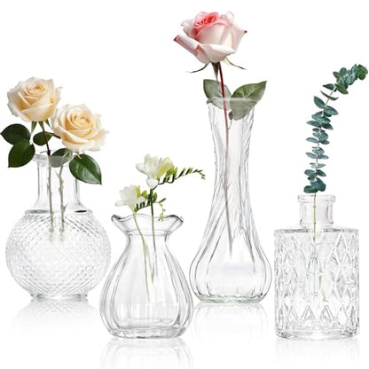 KJHL 4 Pcs Small Glass Bud Vases, Mini Flower Vases for Wedding Centerpiece - size: 4 Pcs