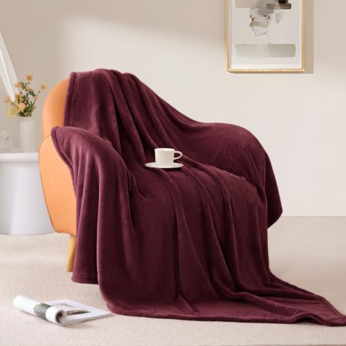 BEAUTEX Fleece Blanket Twin Size Soft Flannel Throw Lightweight Fuzzy - color: Wine, size: Twin