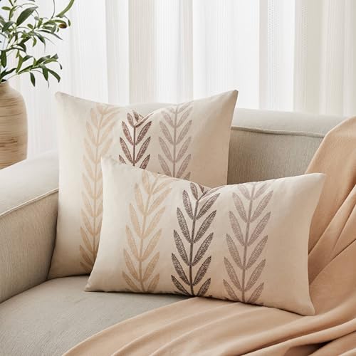 Farmhouse Leaves Lumbar Pillow Covers Set of 2, 12x20in Mixed Beige - color: Mixed Beige, size: 20" x 12" (Pack of 2)