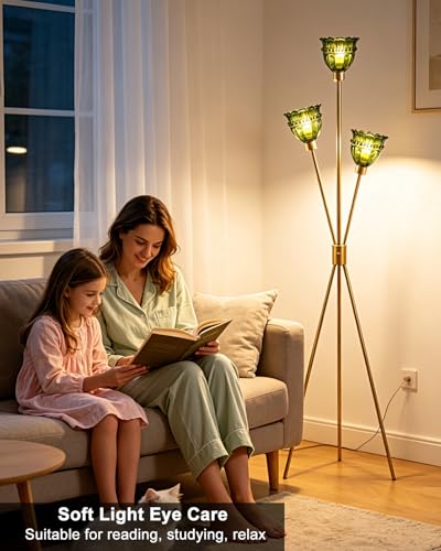 Lightdot Green Glass Tripod Floor Lamp Dimmable Gold Floor Flower Lamps - color: Green-Gold-79F