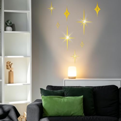 Bnesi 8 PCS Gold Wall Decor with Gold Stars,Diamond Studded Metal Wall Art - color: Gold diamond