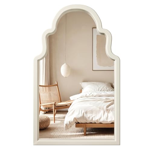 24x40 Cream White Arched Wood Framed Bathroom Vanity Wall Mirror - color: White, size: 40"L x 24"W