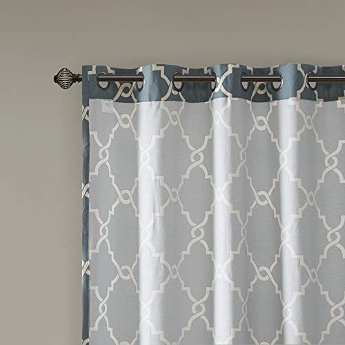 Madison Park Fretwork Print Window Curtain 1 Panel, 50x63 Blue/White - color: Blue/White, size: 50"W x 63"L (Pack of 1)