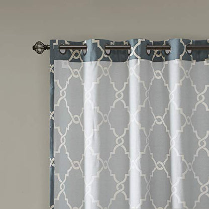 Madison Park Fretwork Print Window Curtain 1 Panel, 50x63 Blue/White - color: Blue/White, size: 50"W x 63"L (Pack of 1)