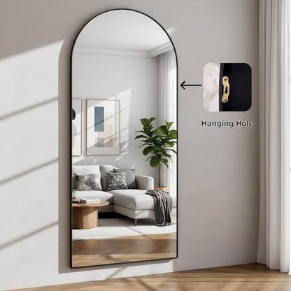 71x30 Black Arched Full Length Mirror with Aluminum Frame Full Body Mirror