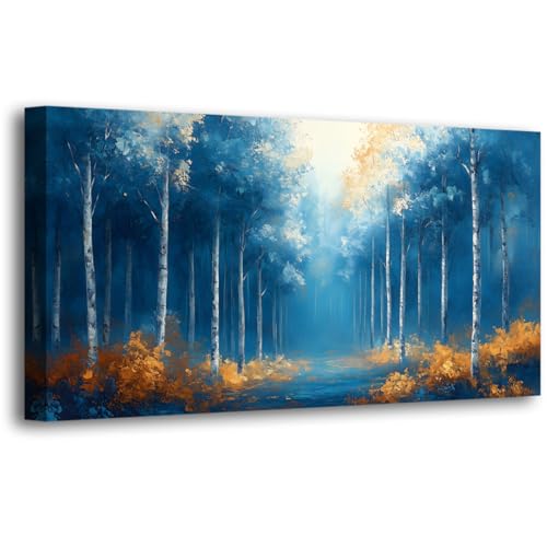 Blue Forest Pictures Canvas Wall Art for Living Room Bedroom Wall Decor,Forest Wall Art Print Paitnings for home Decor,Morden Abstract Fog Artwork Art Waterproof Stretched Ready to Hang-20x40inches - color: Abstract Fog Blue Forest, size: 40"L x 20"W
