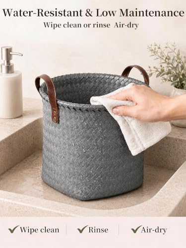 Wicker Storage Baskets, 4 Pack Woven Baskets for Shelves, Grey - color: Round Gray