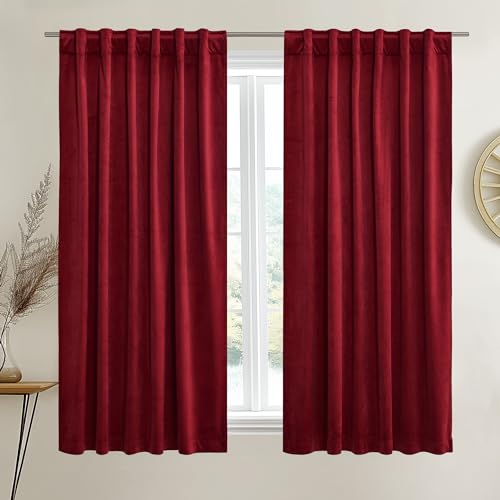 NICETOWN Burgundy Red Velvet Curtains 63 inch Long, 52" W x 63" L, 2 Panels - color: Burgundy Red, size: 52"W x 63"L (Pack of 2)