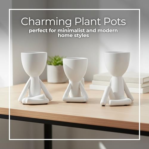 Ceramic Sitting Human Sculptural for Home Decor - Figurine Accents for Bathroom, Office Desk, and Living Room - Ornaments for Shelf Display and Cofee Table - Set of 3, 6", 6", 5", White