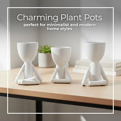 Ceramic Sitting Human Sculptural for Home Decor - Figurine Accents for Bathroom, Office Desk, and Living Room - Ornaments for Shelf Display and Cofee Table - Set of 3, 6", 6", 5", White