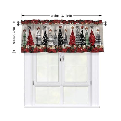Christmas Trees Curtain Valance 54x18 Inches Window Treatment Rod Pocket Valance for Kitchen Bathroom Bedroom - color: Christmas Trees