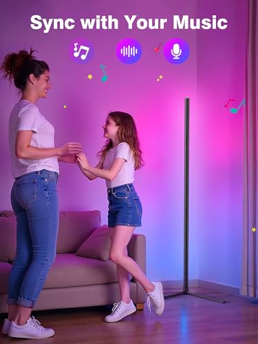 RIYO LED Corner Floor Lamp App Remote Control Music Sync Ambient Lamp - size: 51 inches - AC
