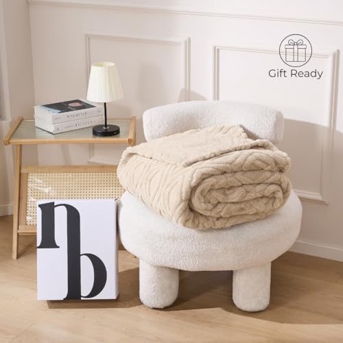 The Seacliff Blanket 50x60 Throw, Sand Brown – Lightweight Soft Fleece Throw Blanket for Couch, Breathable All Season, Coastal Wave Texture - color: Sand Brown, size: Throw 50x60