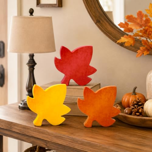 Fall Table Decor 3 PCS-Autumn Harvest Leaves Decorations for Home Indoor - style: Wooden Maple
