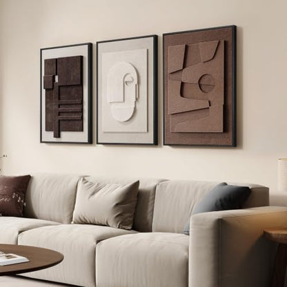 3D Textured Framed Brown and White Abstract Wall Art Set, 3 Piece 16x24 In - color: Brown White, size: 16"w X 24"h X 3pcs