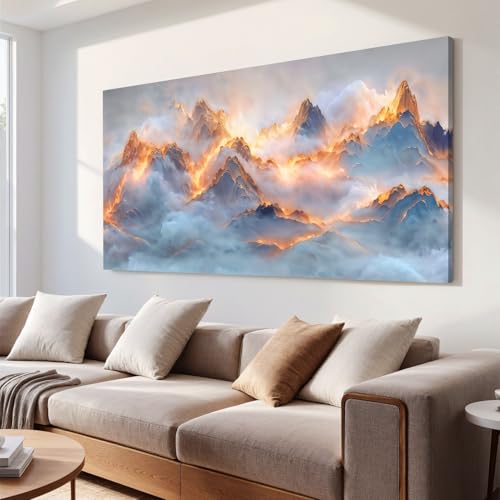 YISXINOAG Golden Mountain Landscape Canvas Wall Art Decor For Living Room - color: gold white, size: 48"L x 24"W
