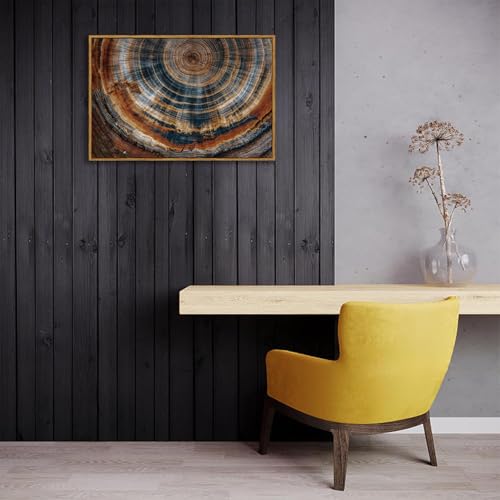 BingruiArt Faux Wood Tree Ring 04 Canvas Wall Art 16x24 Framed - color: Tree Ring - 04, size: 24"L x 16"W