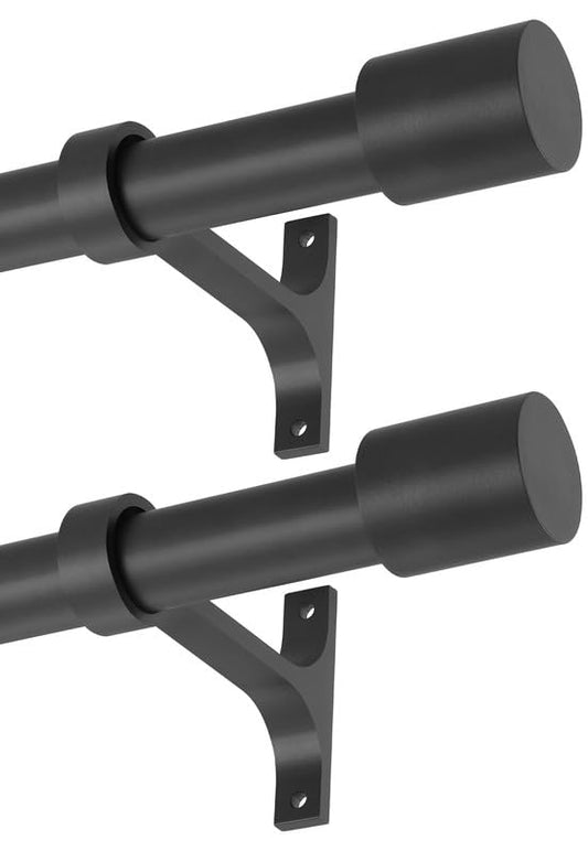 2 Pack Curtain Rods with Cap Finials 72-144", Decorative Single Drapery Rods Telescoping, Heavy Duty 1-Inch Window Treatment Rods, Matte Black - color: Matte Black 2 Pack, size: 72-144"