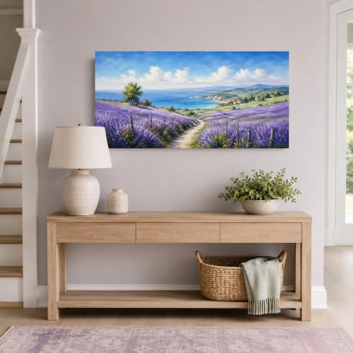 Enartly Purple Lavender Field Canvas Wall Art for Living Room 40" x20 - color: Purple Lavender, size: 40"L x 20"W