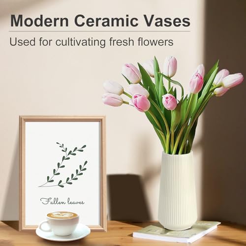 Beige Ceramic Vase, GUKJOB Small Cute Flower Vase for Pampas Grass, Home, Living Room, Dining Table, Farmhouse, Office Decor, Bedroom, Table, and Kitchen Shelf (Beige) - color: Small Beige - 1pc