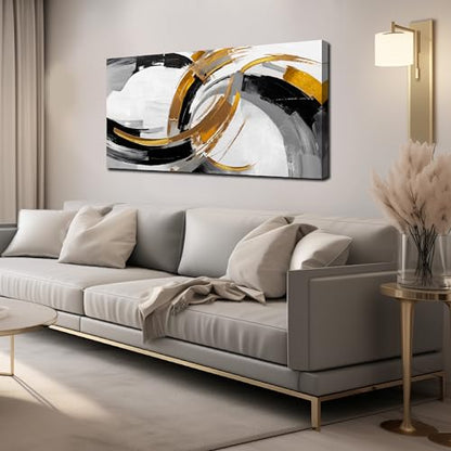 AUUZAIUA Abstract Wall Art Black White and Gold Canvas Prints 24"X48" - color: white, size: 24"L x 48"W