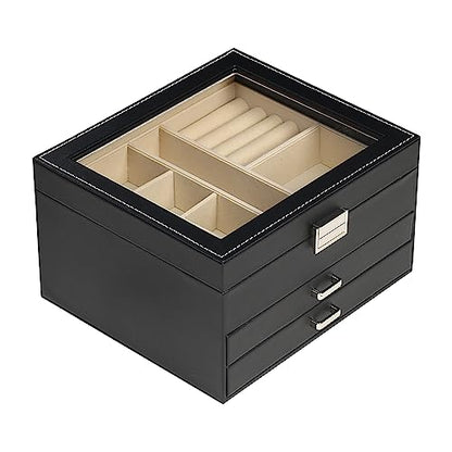 BOOVO Clear Lid Jewelry Box,3 Layers Jewelry Organizer (Black, 3 Layer) - color: Black, size: 3 Layer