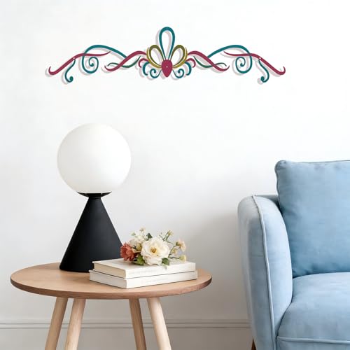 ELENWYNN Large Metal Scroll Wall Decor Art, Long Iron Vine Decoration, Modern Minimalist Line Hanging Sculpture Sign, for Above Door Living Room Office Indoor Outdoor Home Ornaments-Green 29x6.3in - color: Striped Scroll - Red