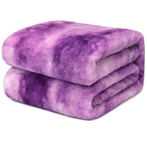 Soft Purple Fleece Blanket, Plush Soft Cozy Microfiber Throw for Couch, Sofa, Bed, Lightweight Warm Comfort Cover, Elegant Home Room Decor, Christmas Birthday Gifts for Women Mom Sister Friend - color: Purple Tie Dye Blanket, size: Size 40" x 50"(100 x 13