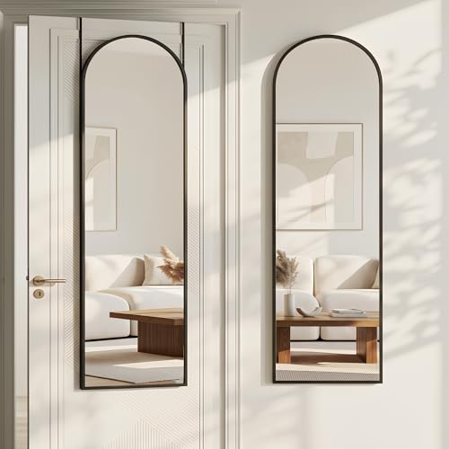 Antok Full Length Mirror, 48" x 14" Over-the-Door Hanging Mirror, Black - color: Black, size: 48"L x 14"W