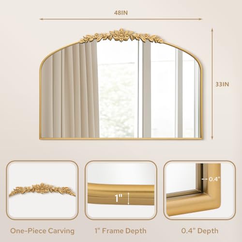 Besdomus Large Gold Arched Mirror: 48"x33" French Baroque Wall Mirror - size: 33"L x 48"W