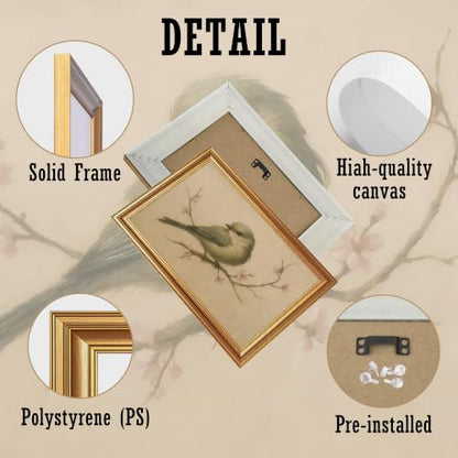 EJPFOGV Serene Bird on Branch Pink Floral Framed Canvas Wall Art 12x16 inch - color: Bird, size: 16"L x 12"W
