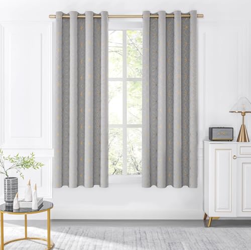 Beauoop Grey Gold 100% Blackout Curtains for Bedroom 50x54 2 Panels - color: Grey/Gold, size: 50"W x 54"L (Pack of 2)
