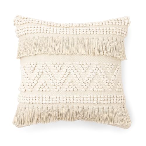 · REDEARTH · Textured Handwoven Throw Pillow Cases - Earthy Fringe Natural - color: Earthy Fringe Natural, size: 18" x 18" (Pack of 2)