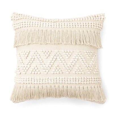 · REDEARTH · Textured Handwoven Throw Pillow Cases - Earthy Fringe Natural - color: Earthy Fringe Natural, size: 18" x 18" (Pack of 2)