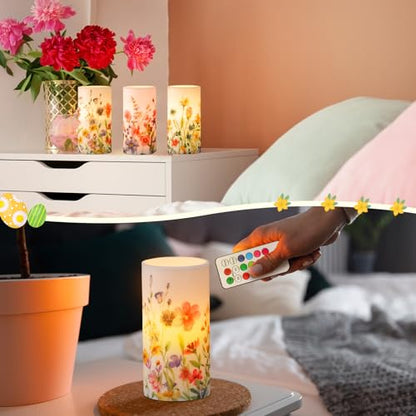 Retisee 3 Pcs Spring Wildflower Flameless Candles Battery Operated - style: Wildflower