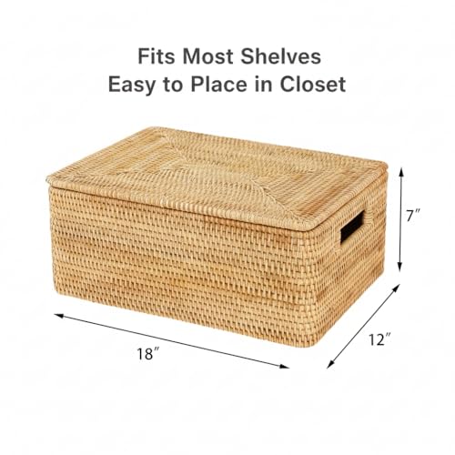 Rattan Storage Basket with Lid – 18×12×7 inch for Home - size: 18"×12"×7"